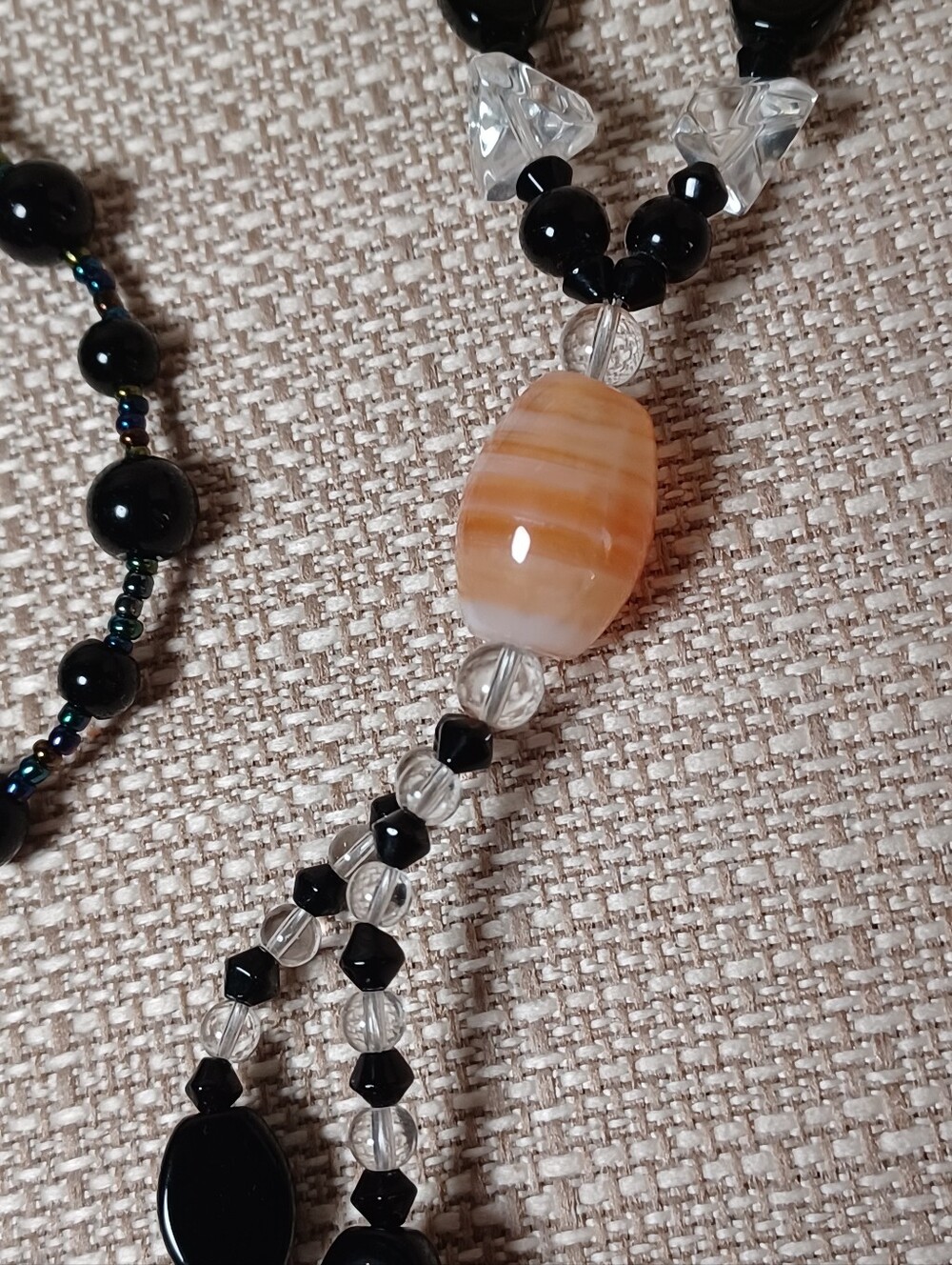 Artisan Lariat Black Onyx, Rose Quartz, & Banded Agate Bohemian Y-Necklace 🖤💫 - Picture 5 of 10